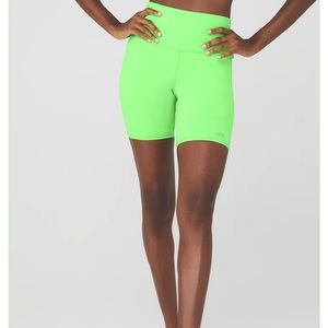Lime green 7” Alo biker shorts
